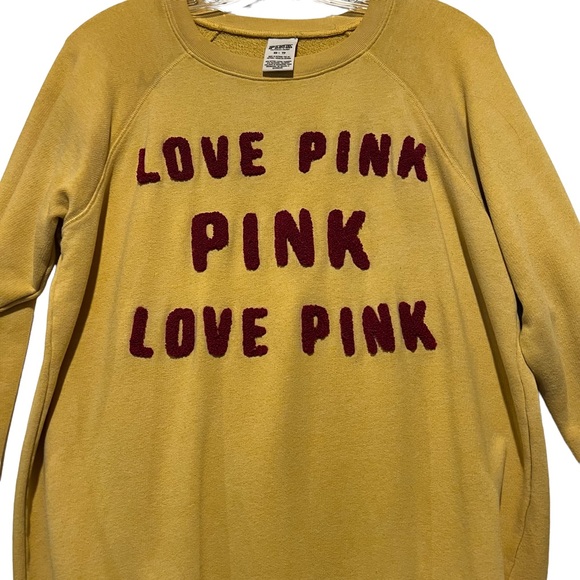 LOVE PINK Victoria’s Secret mustard sweatshirt EUC Teddy Bear raised letters XS - Picture 3 of 7